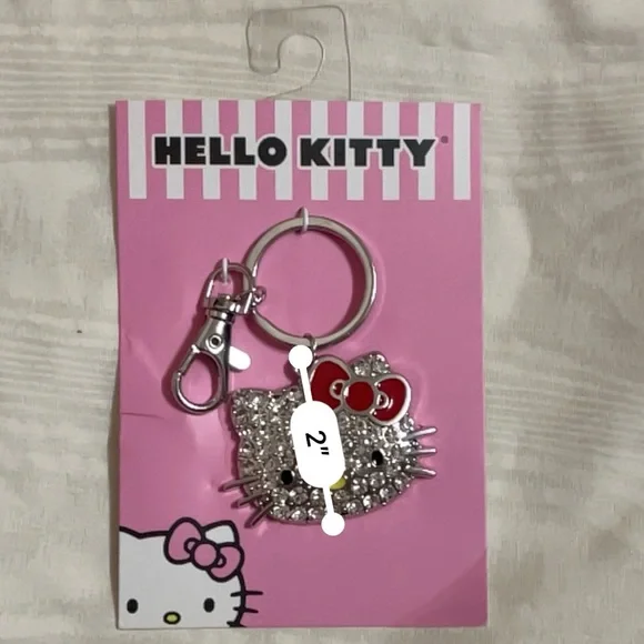 Sanrio Hello Kitty Face Pave 3D Bling Key Chain Silver Finish 2025 - Picture 11 of 12